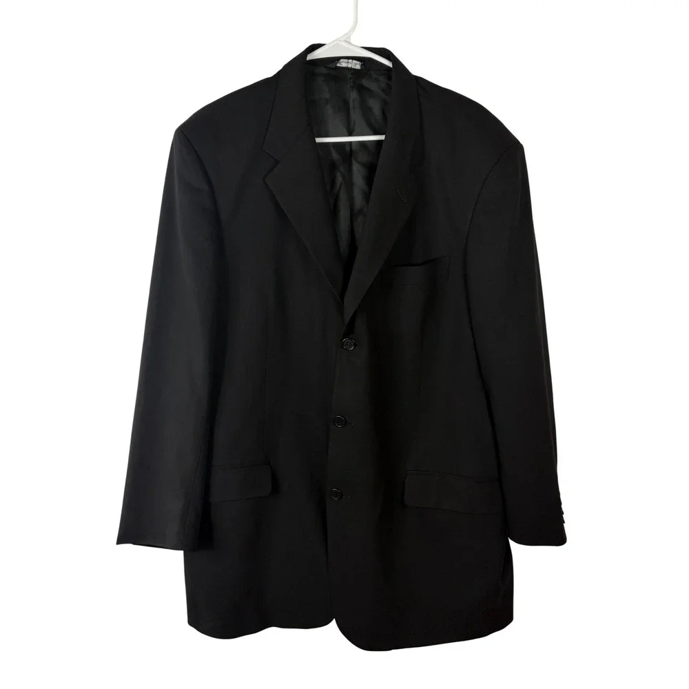 Adolfo Mens Suit Jacket 42-36L Black Super 120s Wool 3-Button‎ Blazer Italy